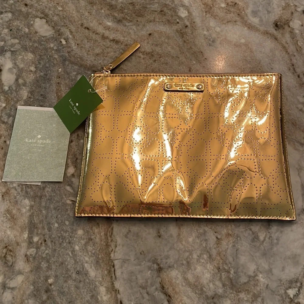NWT Kate Spade Metro Spade Large Pouch Clutch in Gold - Picture 4 of 7